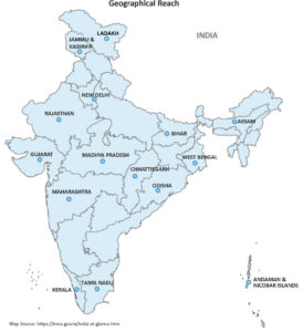 AIDMI Capacity Building Geographical Reach Map