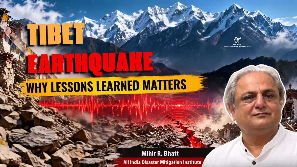 AIDMI Director Mihir R. Bhatt participates in a NewsX panel discussion on the Tibet Earthquake 2026, highlighting earthquake preparedness, disaster risk reduction, and community resilience in the Himalayan region.